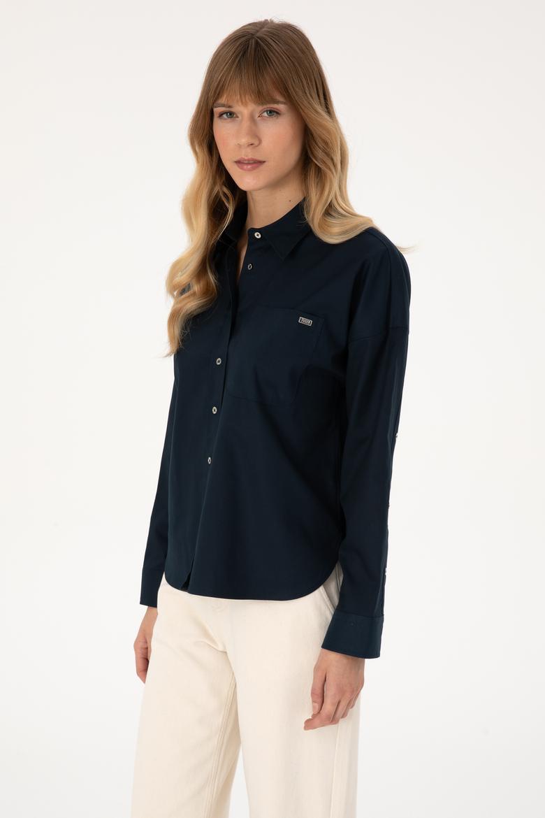 Kadın Lacivert Uzun Kollu Gömlek - 50316377020