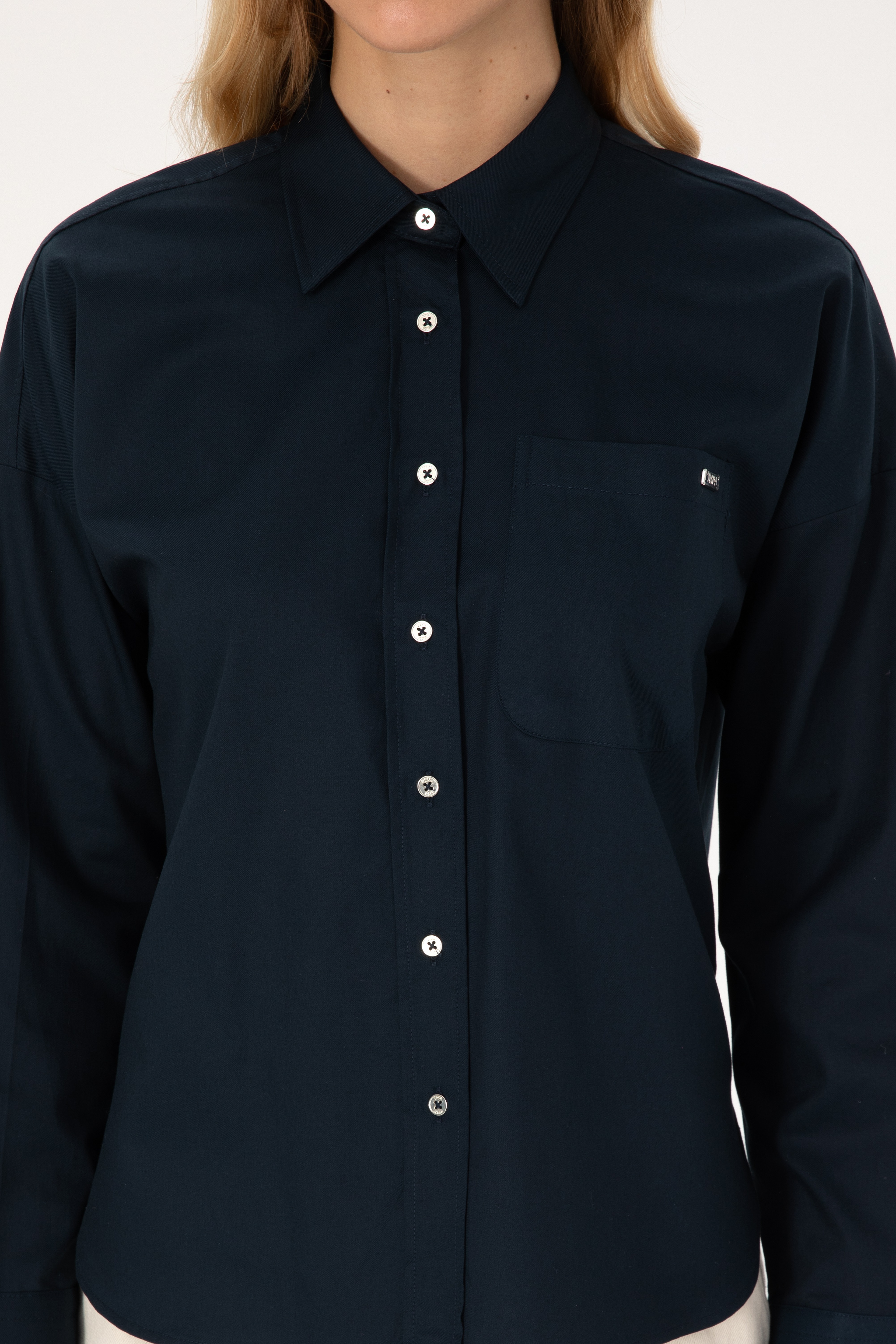 Kadın Lacivert Uzun Kollu Gömlek
