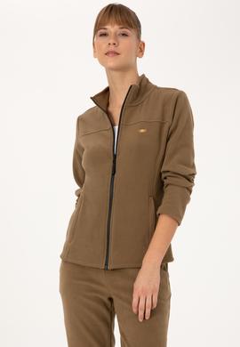 Kadın Haki Fermuarlı Dik Yaka Polar Sweatshirt - 50316729054