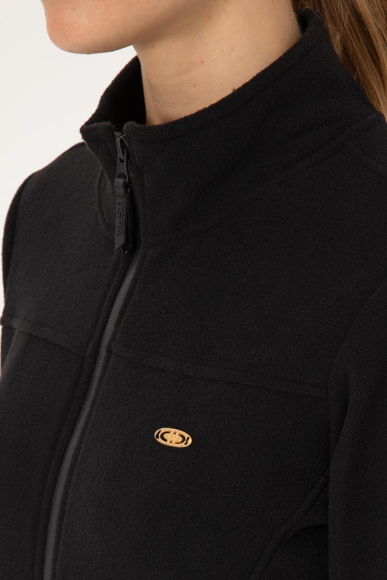 Kadın Siyah Fermuarlı Dik Yaka Polar Sweatshirt - 50316729007