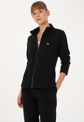 Kadın Siyah Fermuarlı Dik Yaka Polar Sweatshirt - 50316729007