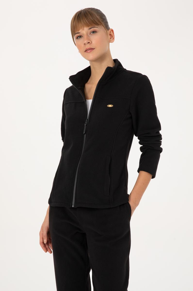 Kadın Siyah Fermuarlı Dik Yaka Polar Sweatshirt