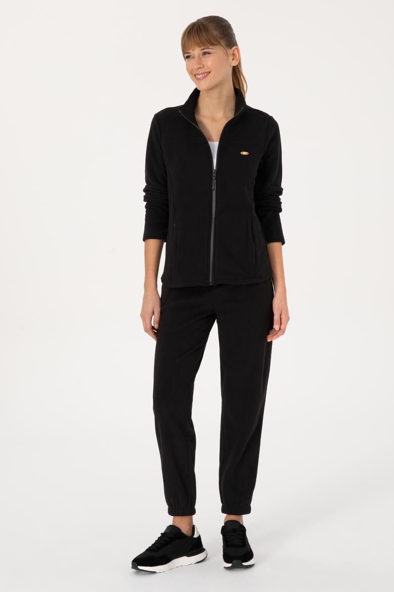 Kadın Siyah Fermuarlı Dik Yaka Polar Sweatshirt - 50316729007