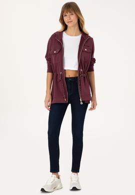 Kadın Bordo Fermuarlı Kapüşonlu Sweatshirt - 50309102013