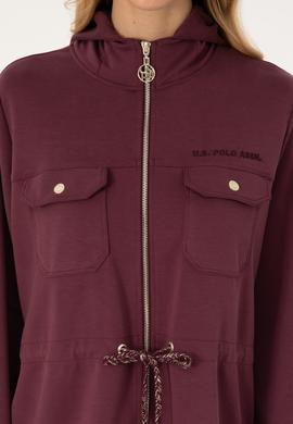 Kadın Bordo Fermuarlı Kapüşonlu Sweatshirt - 50309102013