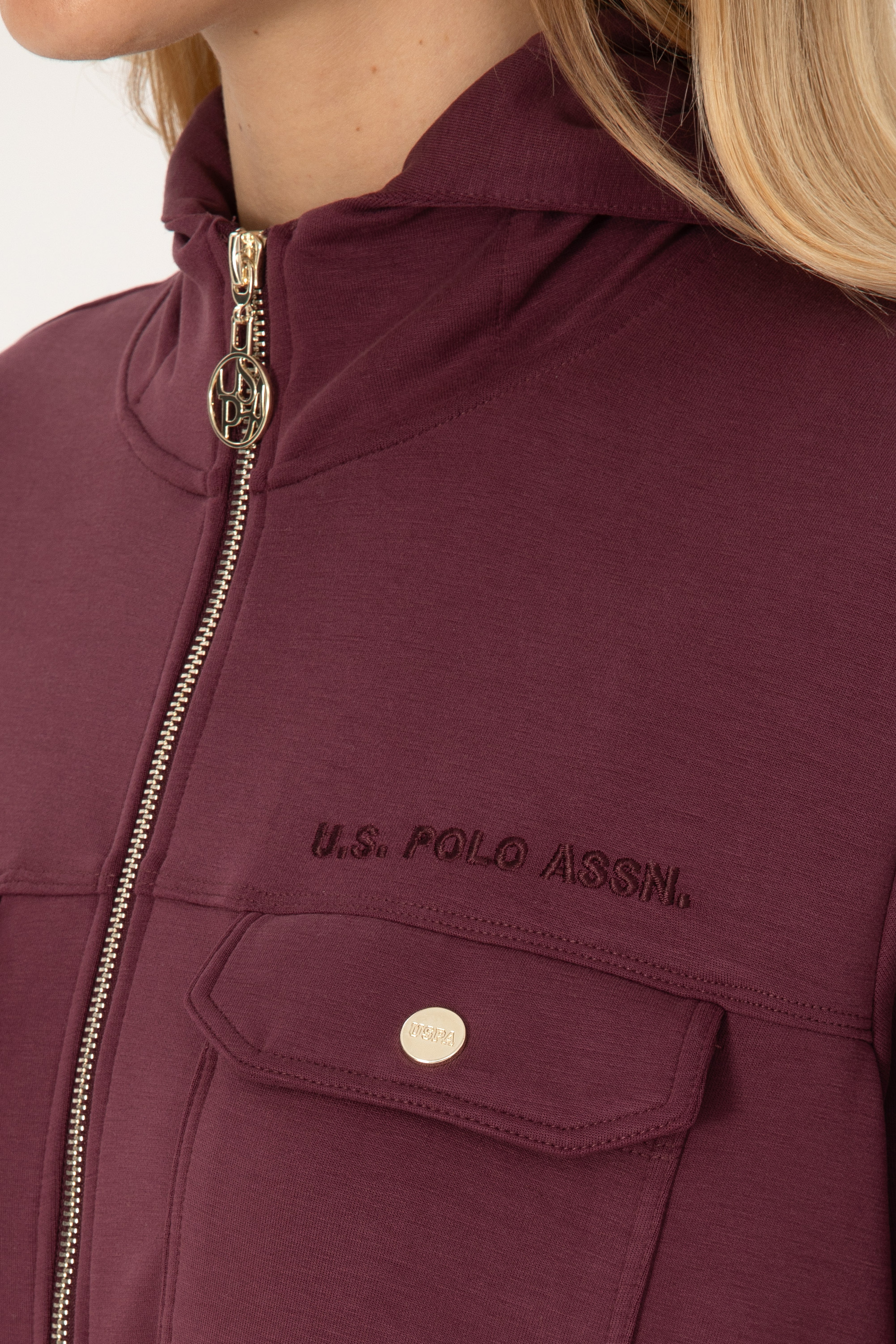 Kadın Bordo Fermuarlı Kapüşonlu Sweatshirt - Image 7