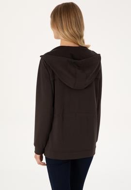 Kadın Koyu Kahverengi Fermuarlı Kapüşonlu Sweathirt - 50309102021