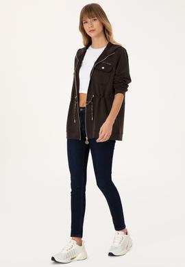 Kadın Koyu Kahverengi Fermuarlı Kapüşonlu Sweathirt - 50309102021