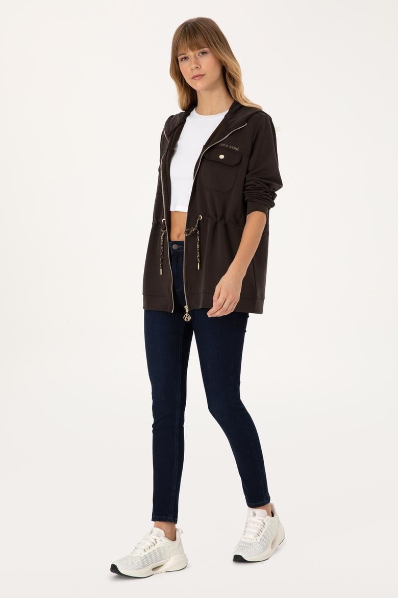 Kadın Koyu Kahverengi Fermuarlı Kapüşonlu Sweathirt - 50309102021