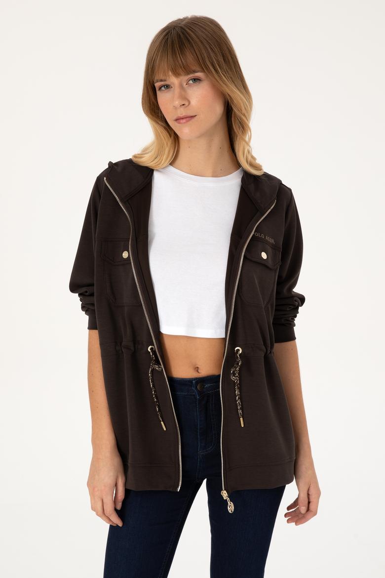 Kadın Koyu Kahverengi Fermuarlı Kapüşonlu Sweathirt - 50309102021