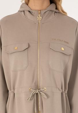 Kadın Koyu Bej Fermuarlı Kapüşonlu Sweathirt - 50309102004