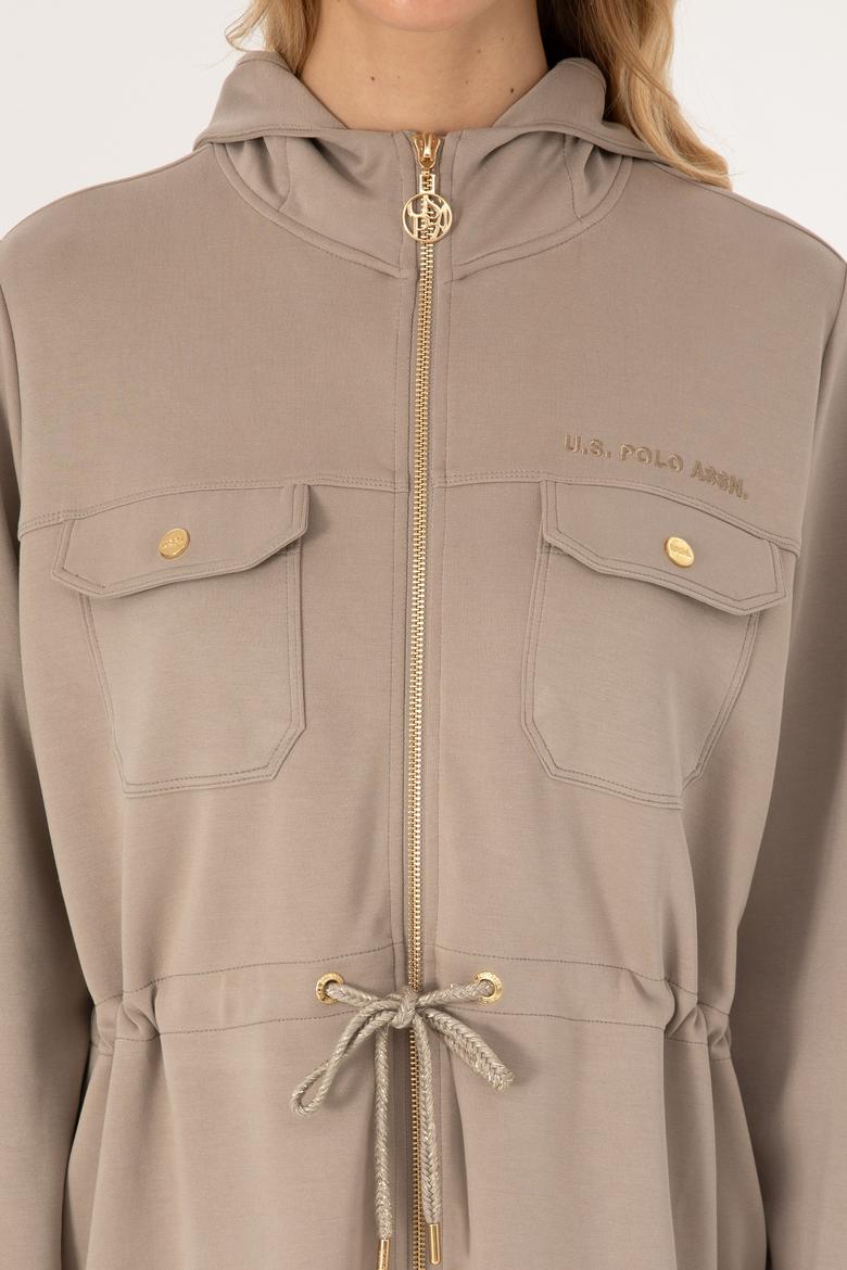 Kadın Koyu Bej Fermuarlı Kapüşonlu Sweathirt - 50309102004