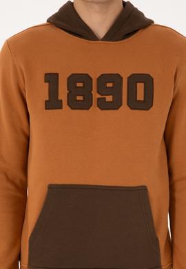 Erkek Regular Fit Kapüşonlu Şardonlu Açık Haki Sweatshirt - 50316359057