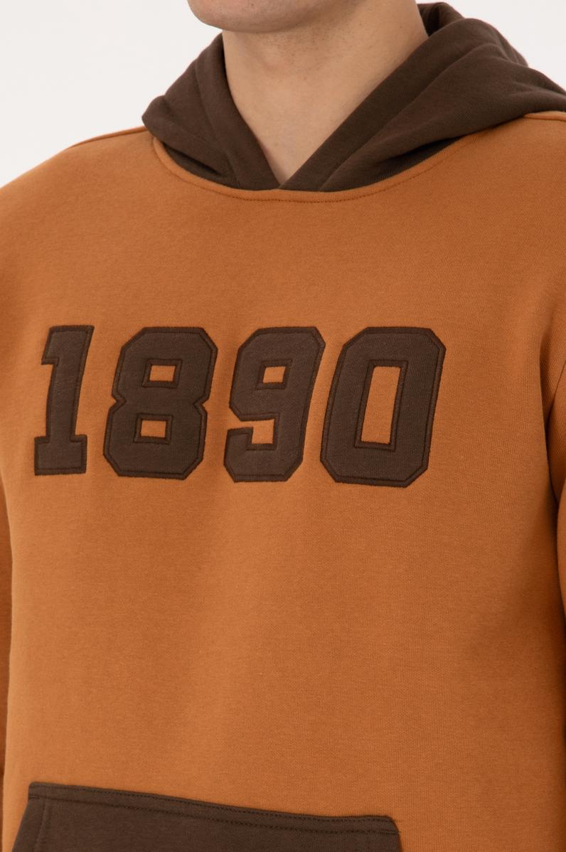 Erkek Regular Fit Kapüşonlu Şardonlu Açık Haki Sweatshirt