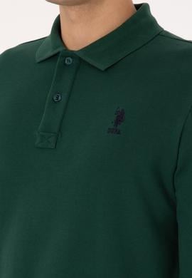 Erkek Slim Fit Polo Yaka Koyu Yeşil Basic Sweatshirt - 50307687086