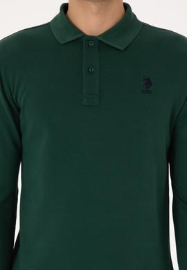 Erkek Slim Fit Polo Yaka Koyu Yeşil Basic Sweatshirt - 50307687086