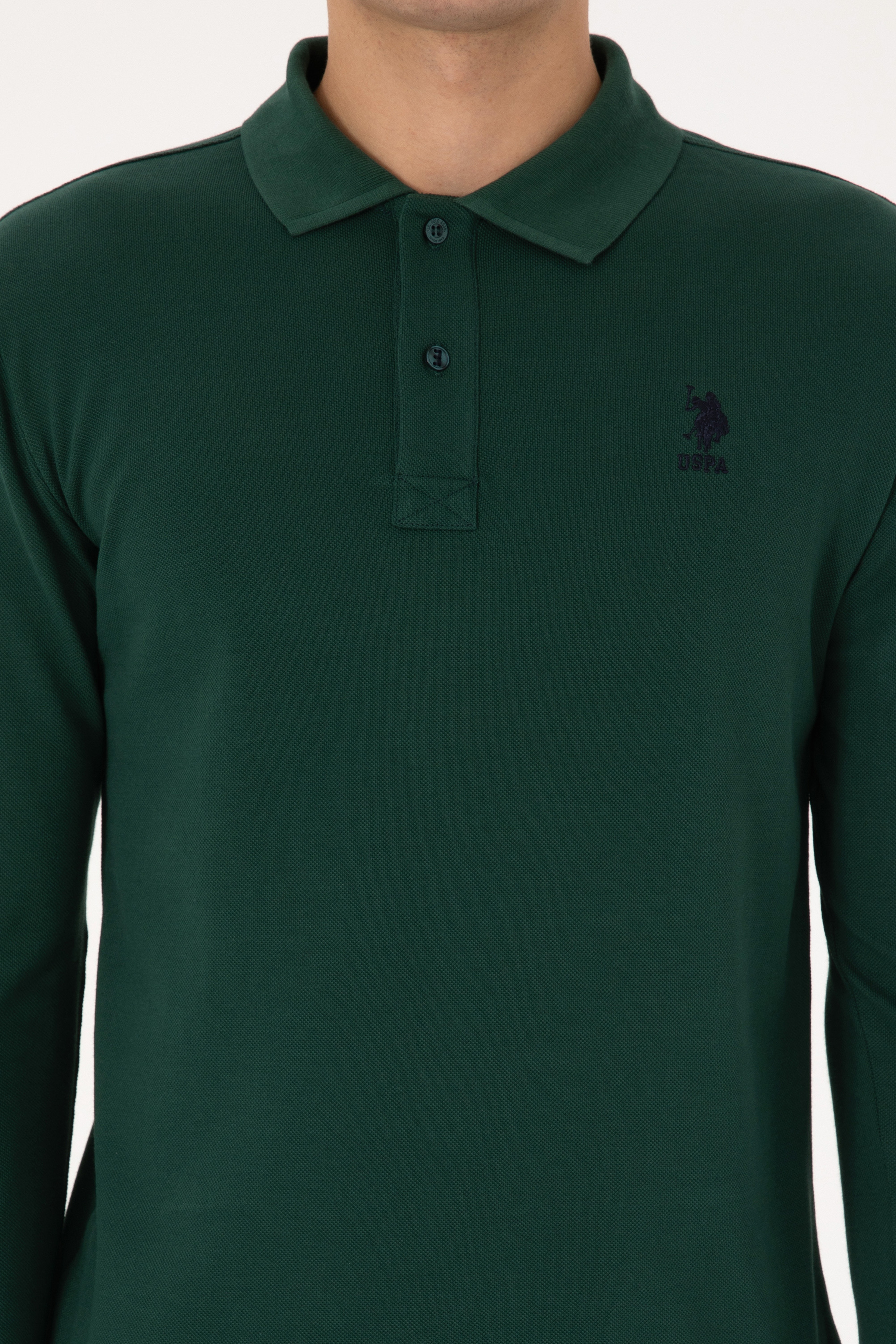 Erkek Slim Fit Polo Yaka Koyu Yeşil Basic Sweatshirt - Image 6