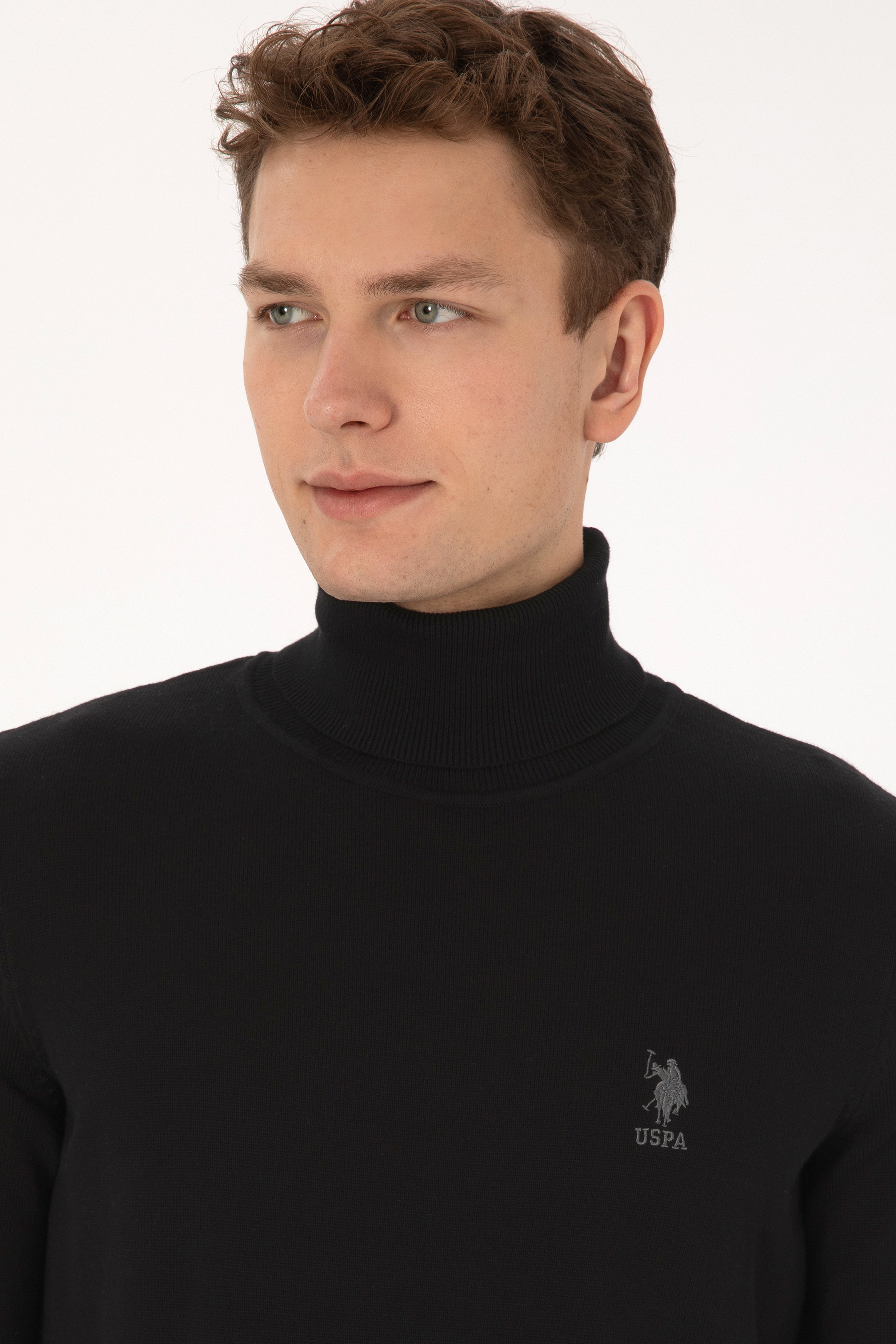 Erkek Slim Fit Balıkçı Yaka Siyah Basic Kazak