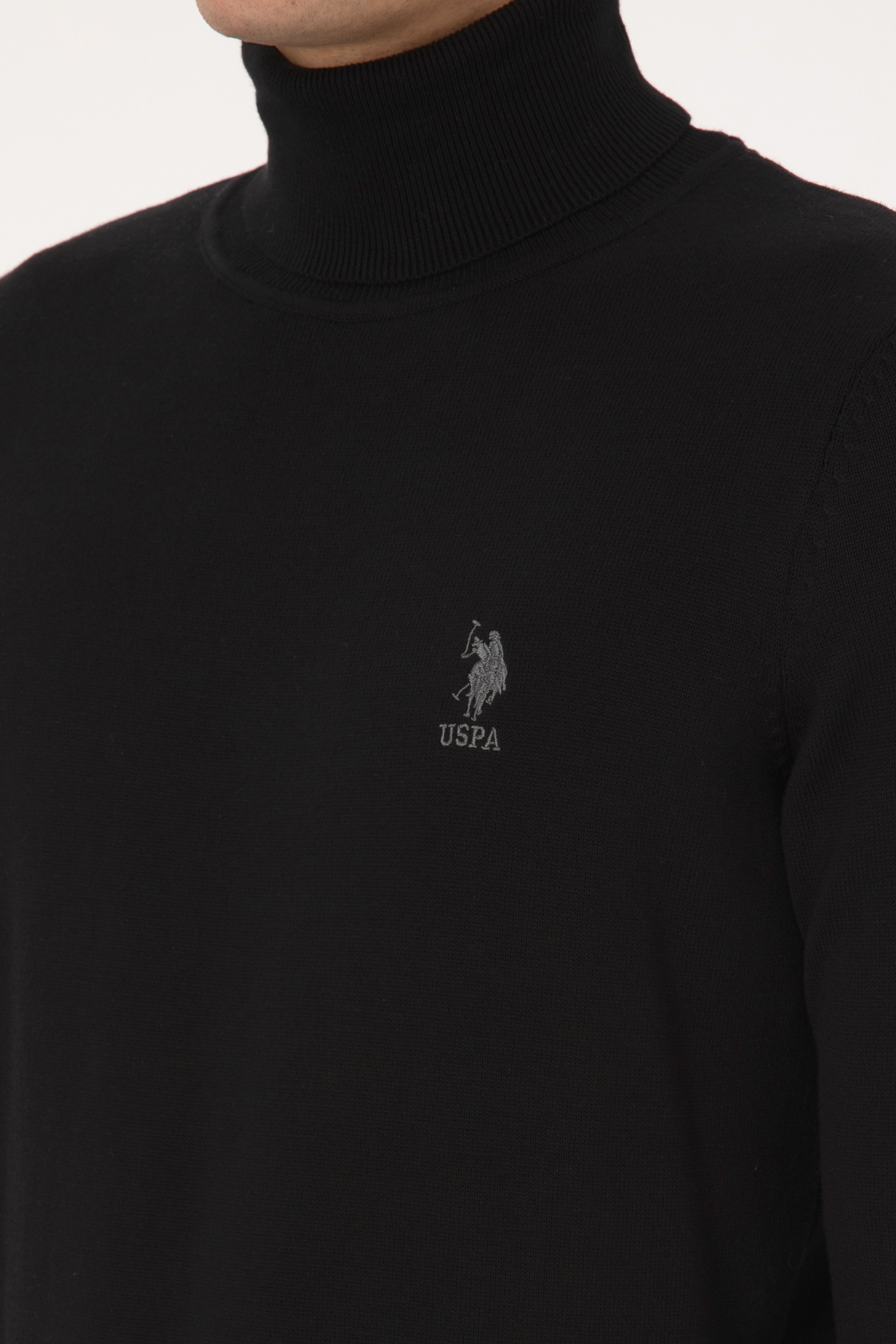 Erkek Slim Fit Balıkçı Yaka Siyah Basic Kazak