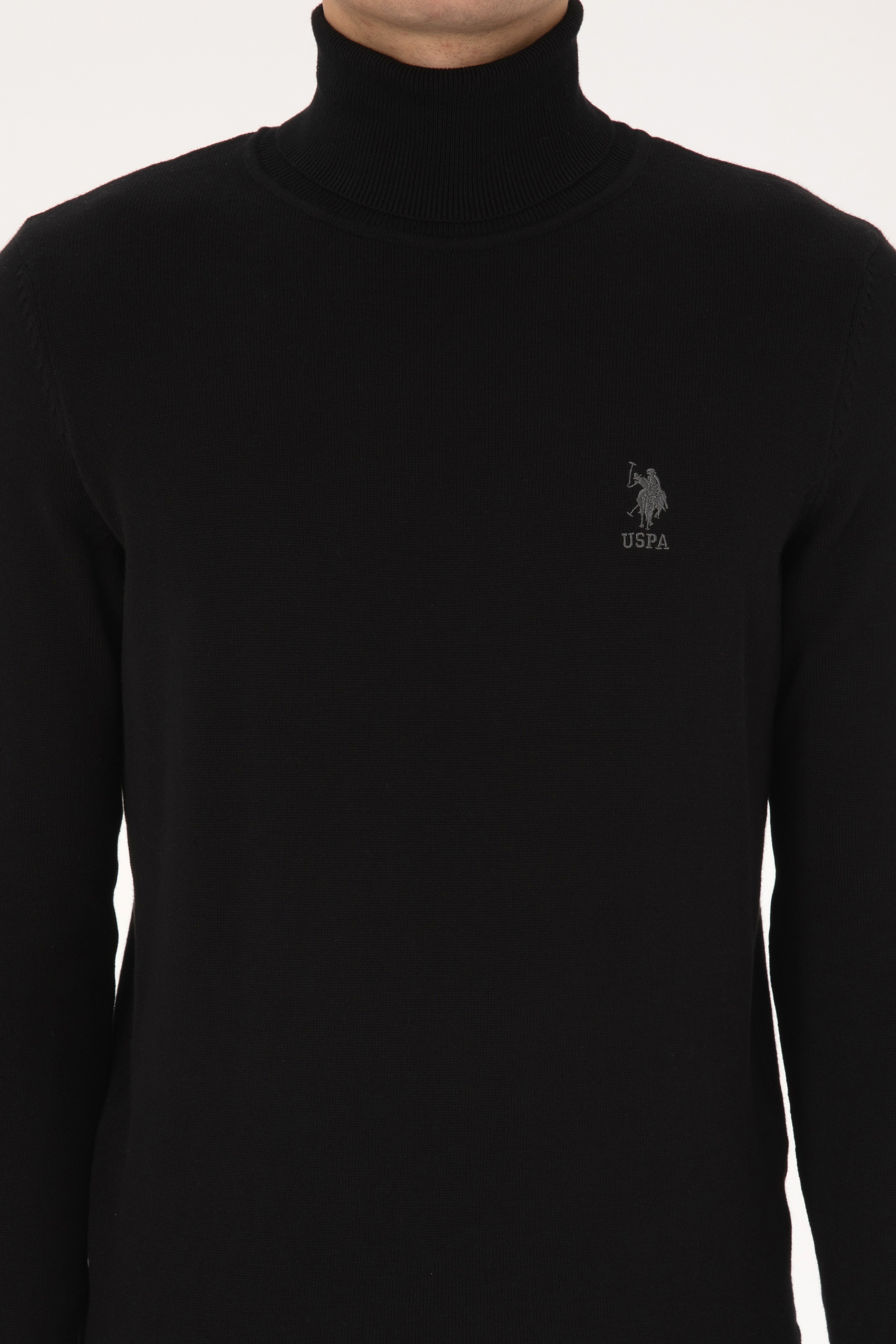 Erkek Slim Fit Balıkçı Yaka Siyah Basic Kazak - Image 6
