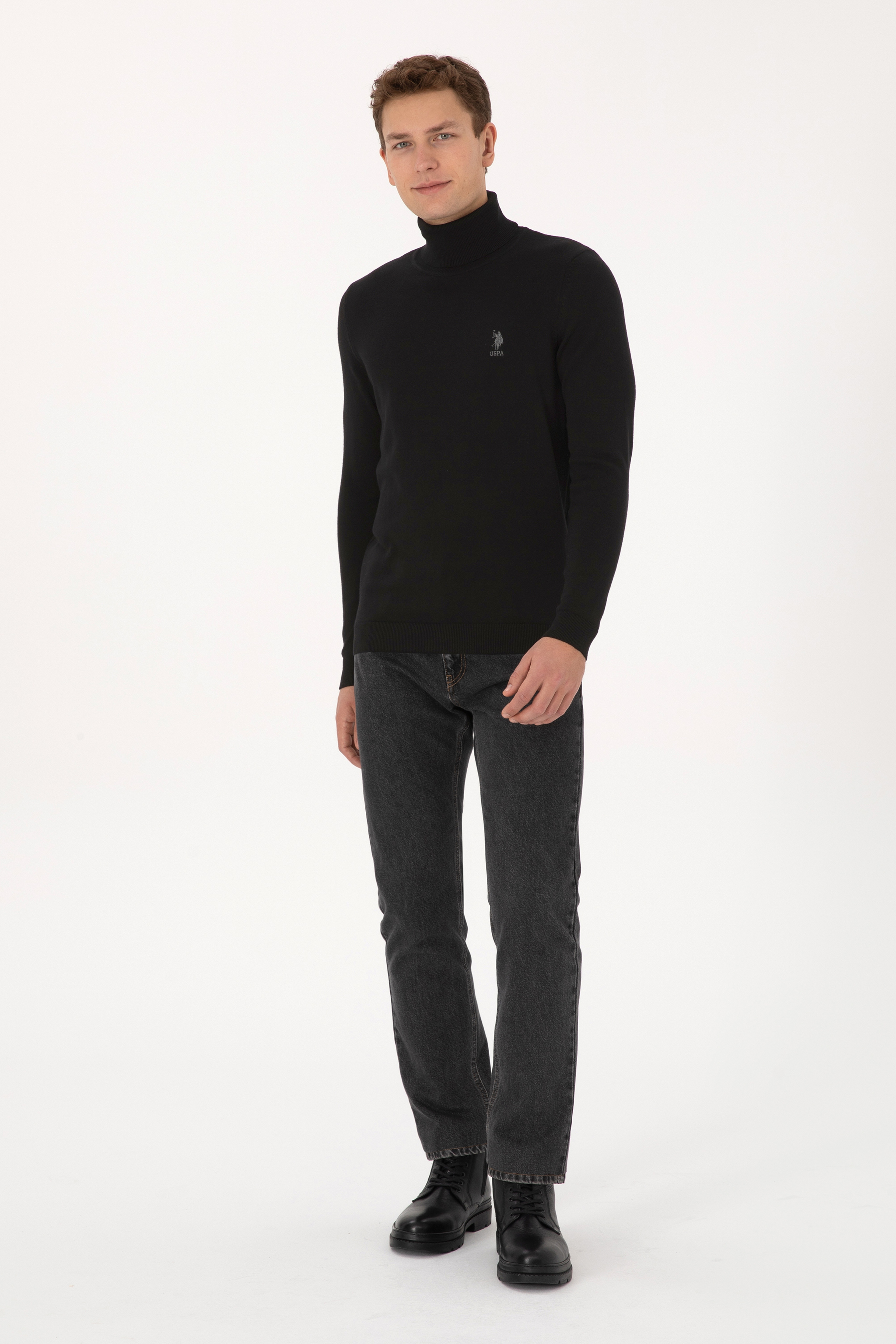 Erkek Slim Fit Balıkçı Yaka Siyah Basic Kazak - Image 4