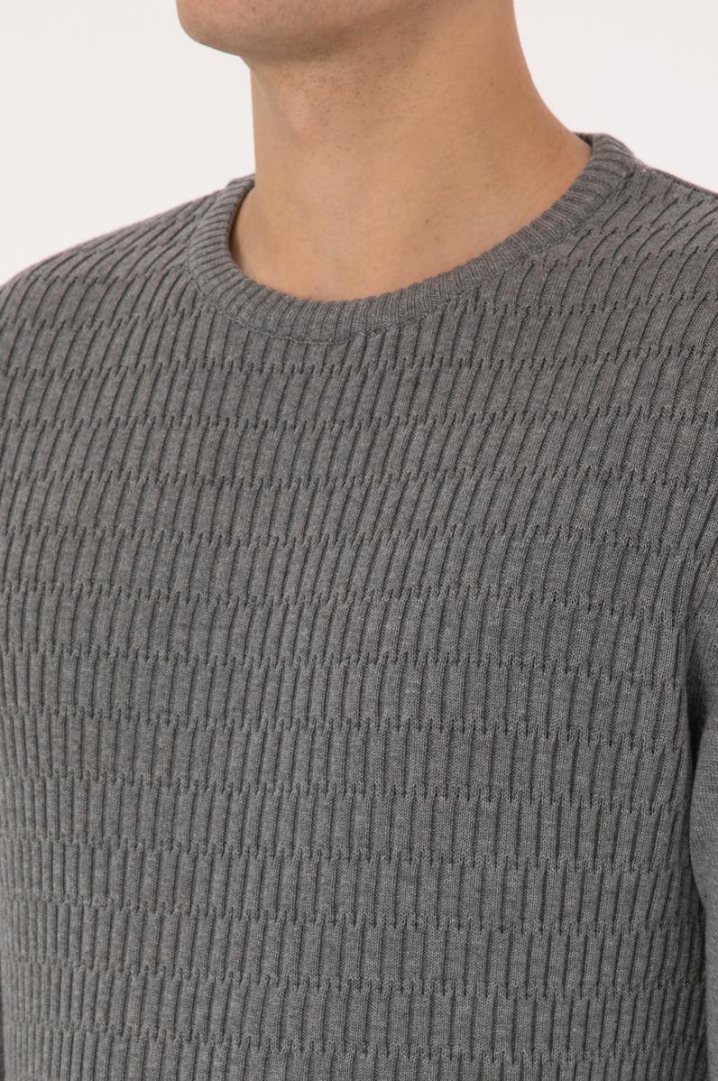 Erkek Regular Fit Bisiklet Yaka Gri Melanj Desenli Kazak