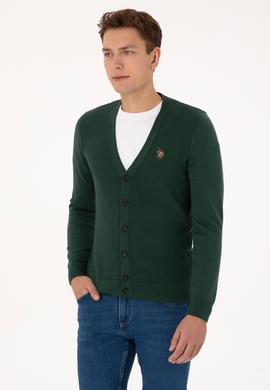 Erkek Koyu Yeşil Basic Triko Hırka - 50307952069