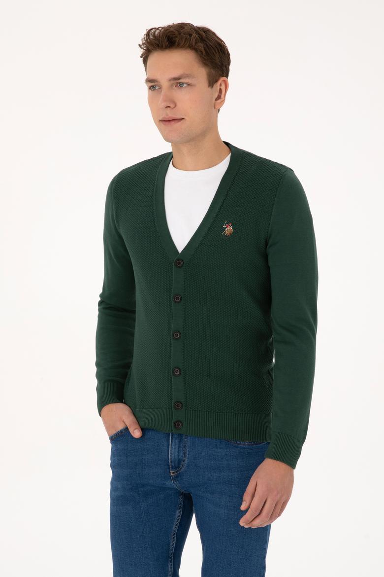 Erkek Koyu Yeşil Basic Triko Hırka - 50307952069