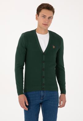 Erkek Koyu Yeşil Basic Triko Hırka - 50307952069