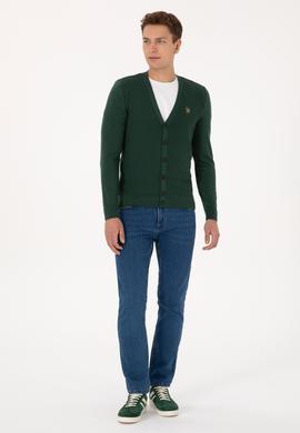 Erkek Koyu Yeşil Basic Triko Hırka - 50307952069