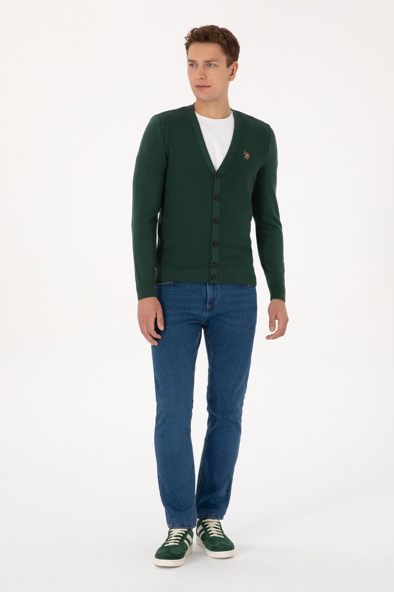 Erkek Koyu Yeşil Basic Triko Hırka - 50307952069