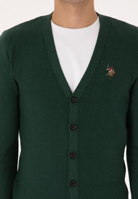 Erkek Koyu Yeşil Basic Triko Hırka - 50307952069