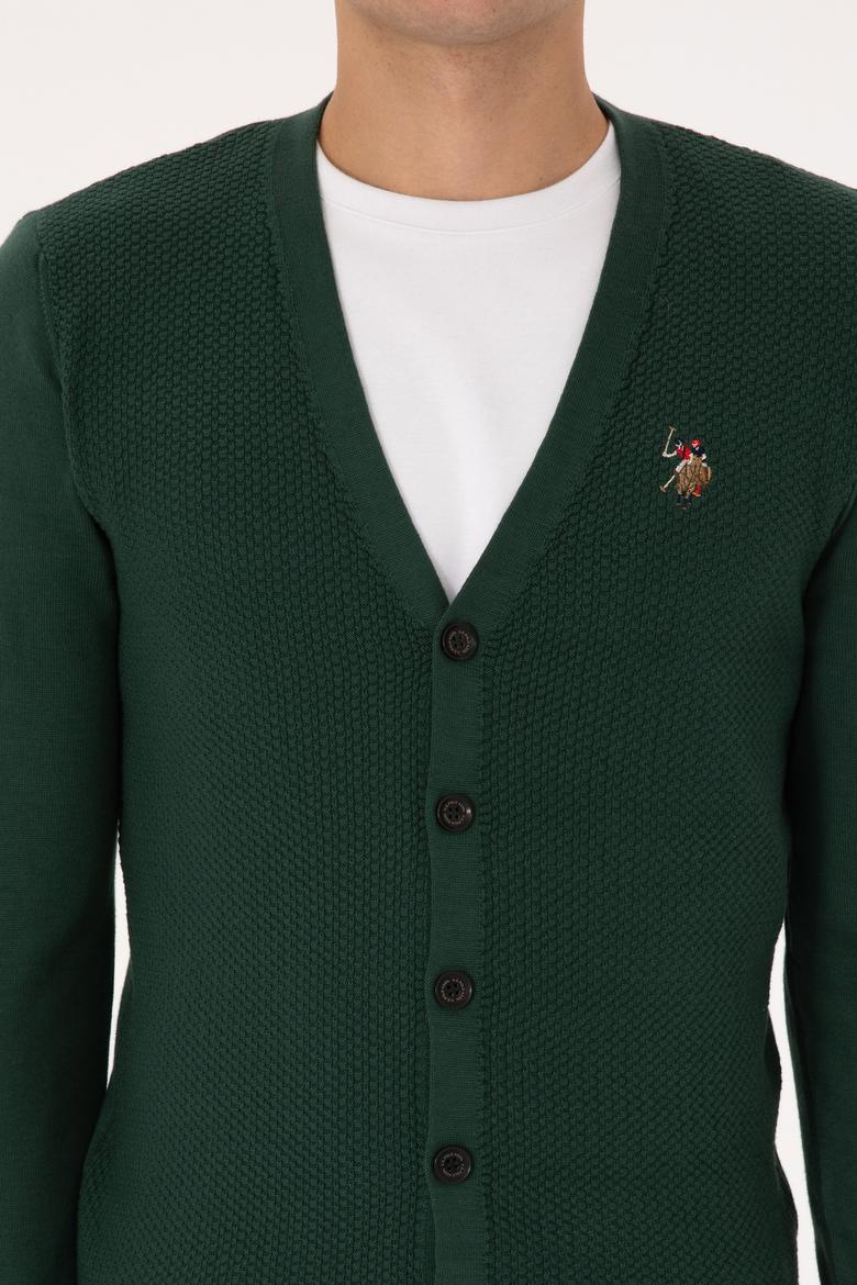 Erkek Koyu Yeşil Basic Triko Hırka - 50307952069