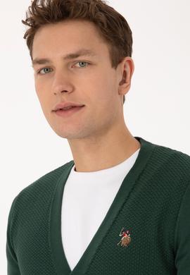 Erkek Koyu Yeşil Basic Triko Hırka - 50307952069