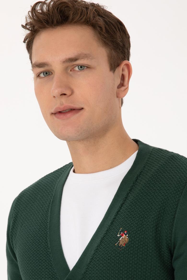 Erkek Koyu Yeşil Basic Triko Hırka - 50307952069