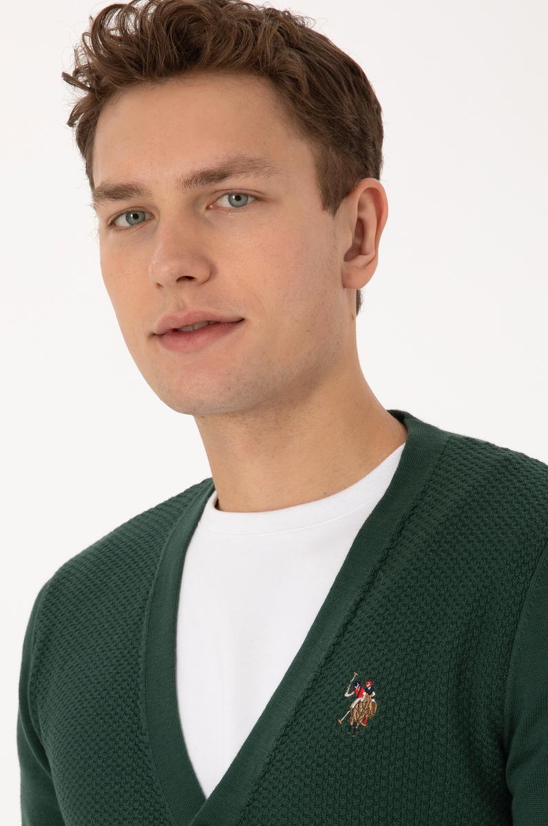 Erkek Koyu Yeşil Basic Triko Hırka