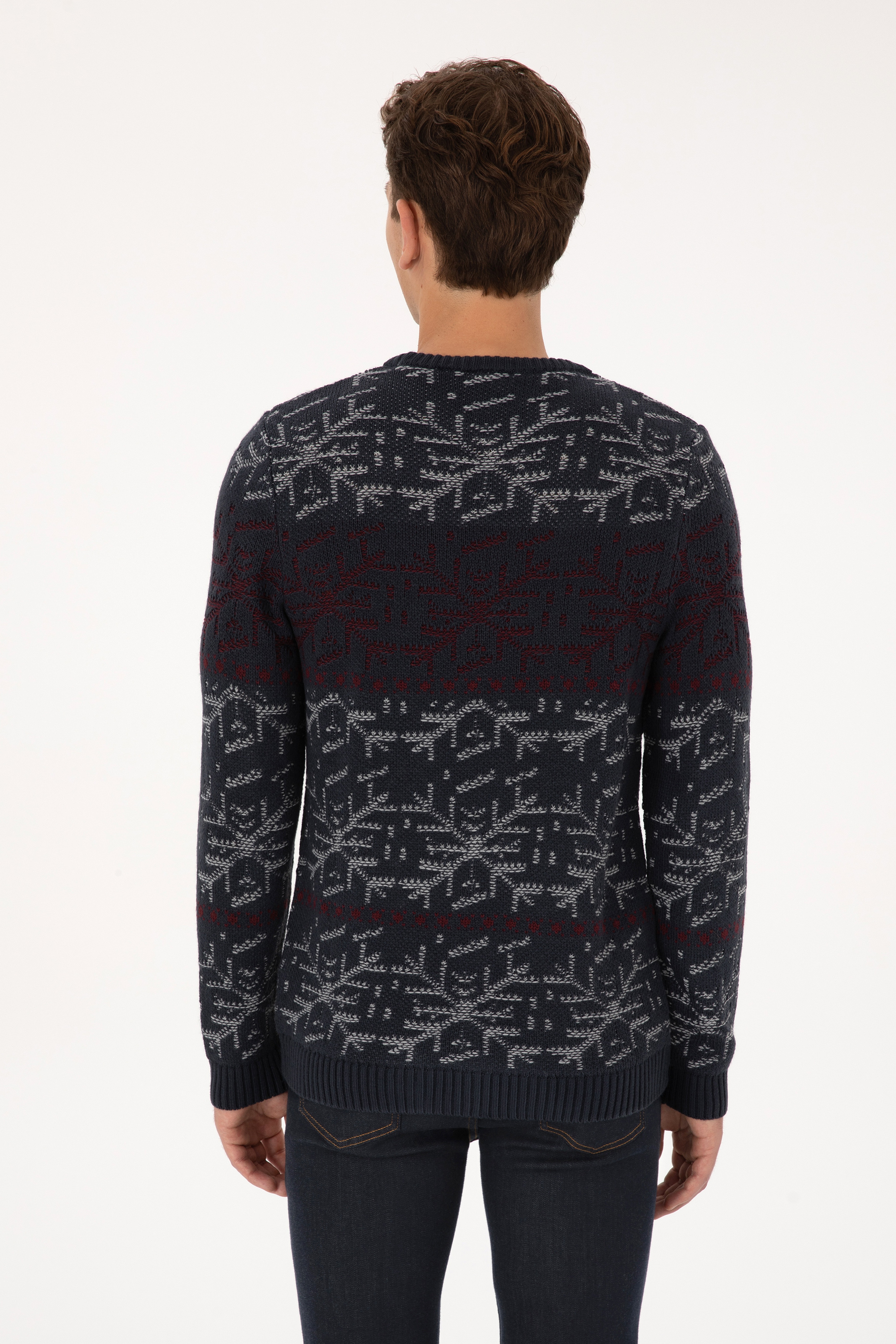 Erkek Comfort Fit Bisiklet Yaka Açık Lacivert Kazak - Image 5