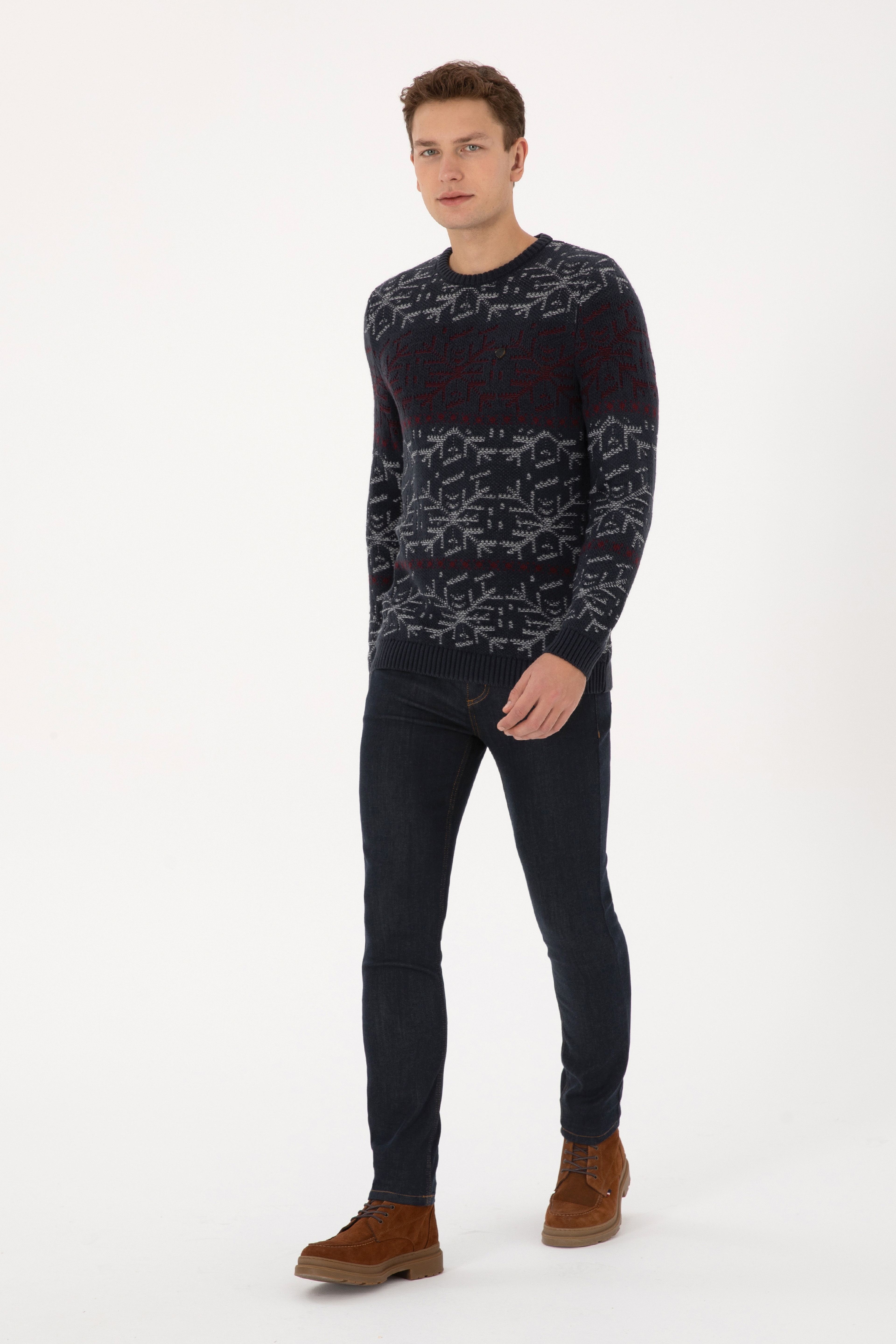 Erkek Comfort Fit Bisiklet Yaka Açık Lacivert Kazak - Image 4