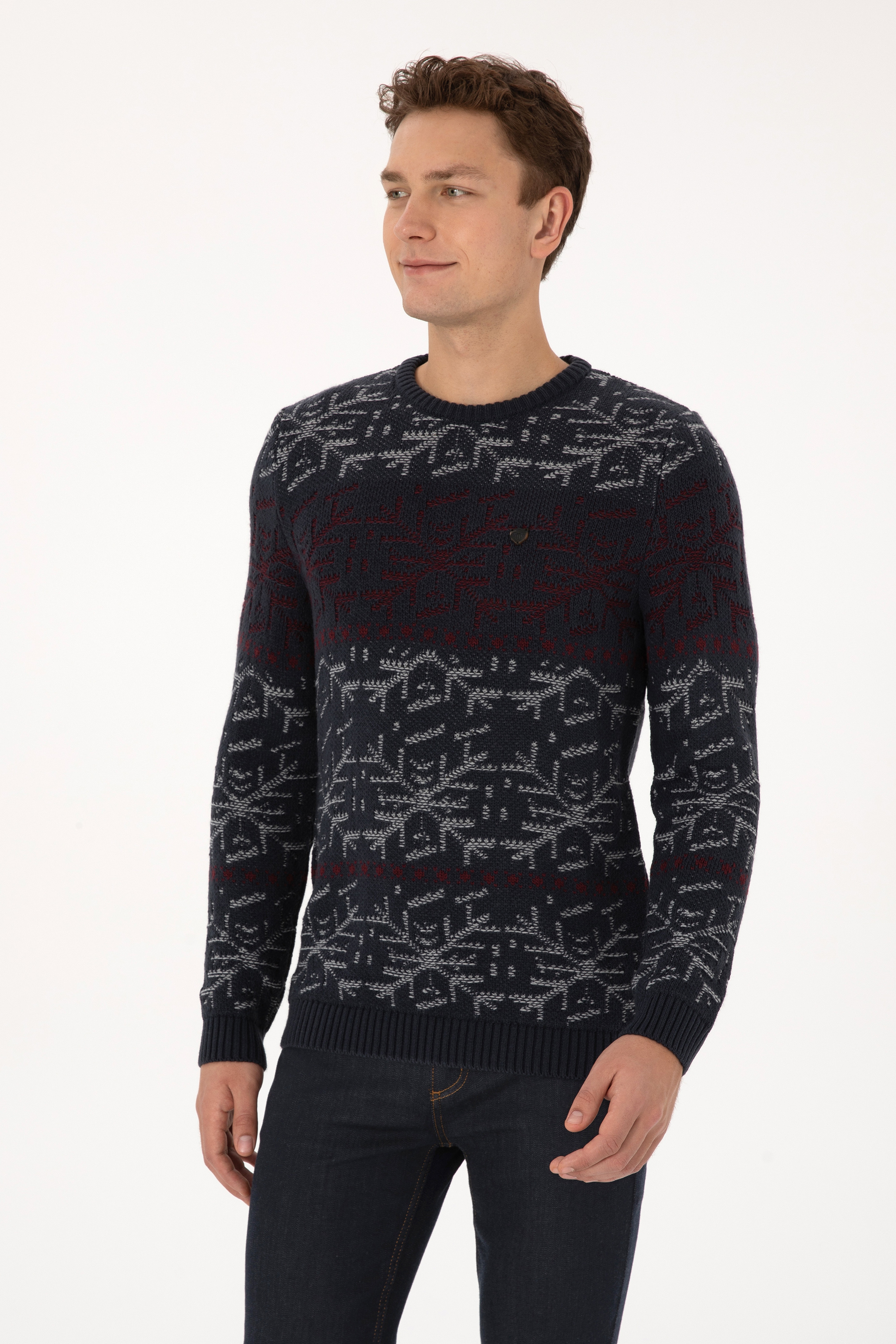 Erkek Comfort Fit Bisiklet Yaka Açık Lacivert Kazak - Image 3