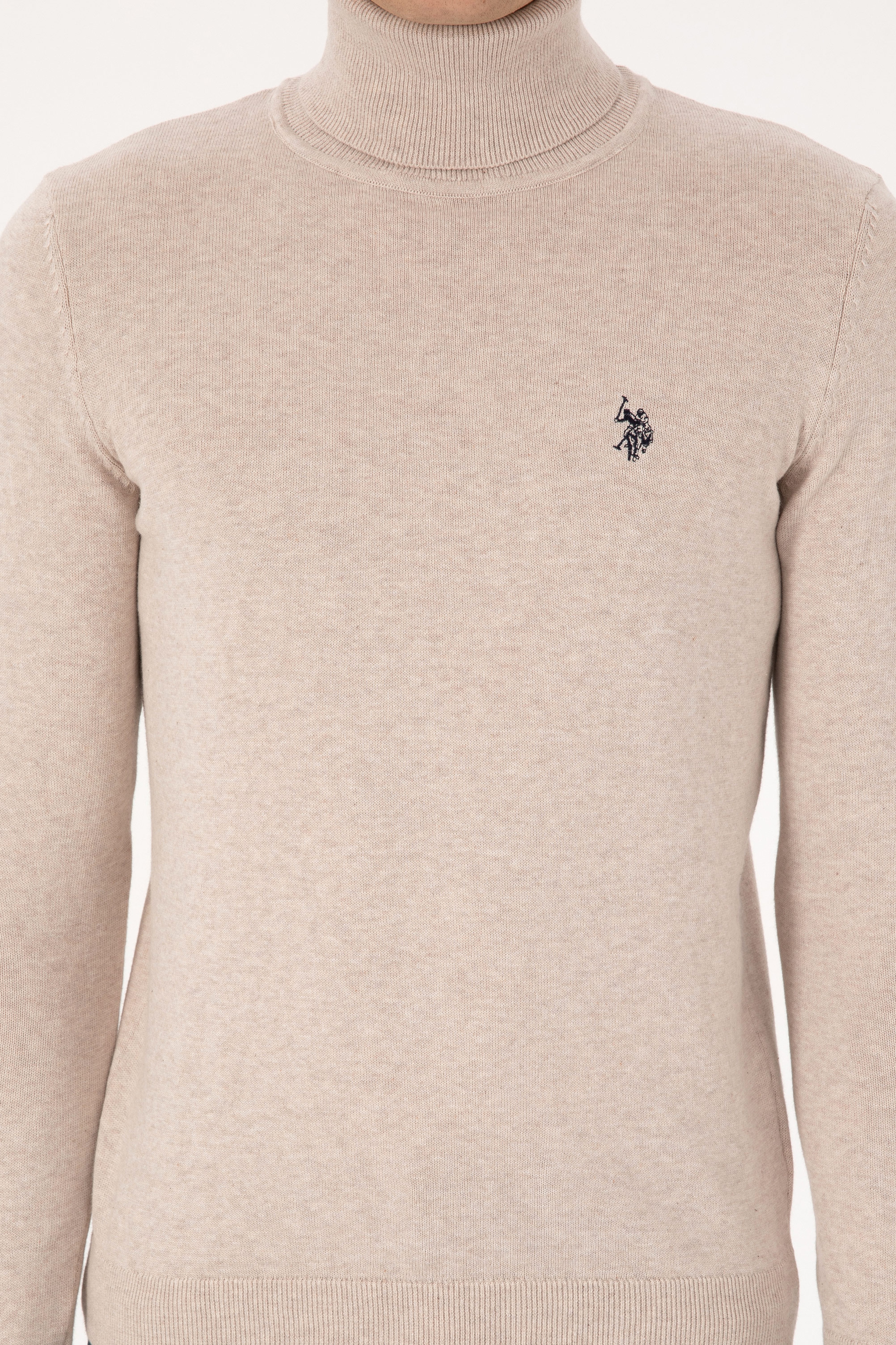 Erkek Slim Fit Boğazlı Yaka Taş Melanj Kazak