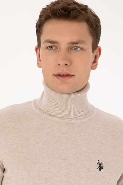 Erkek Slim Fit Boğazlı Yaka Taş Melanj Kazak