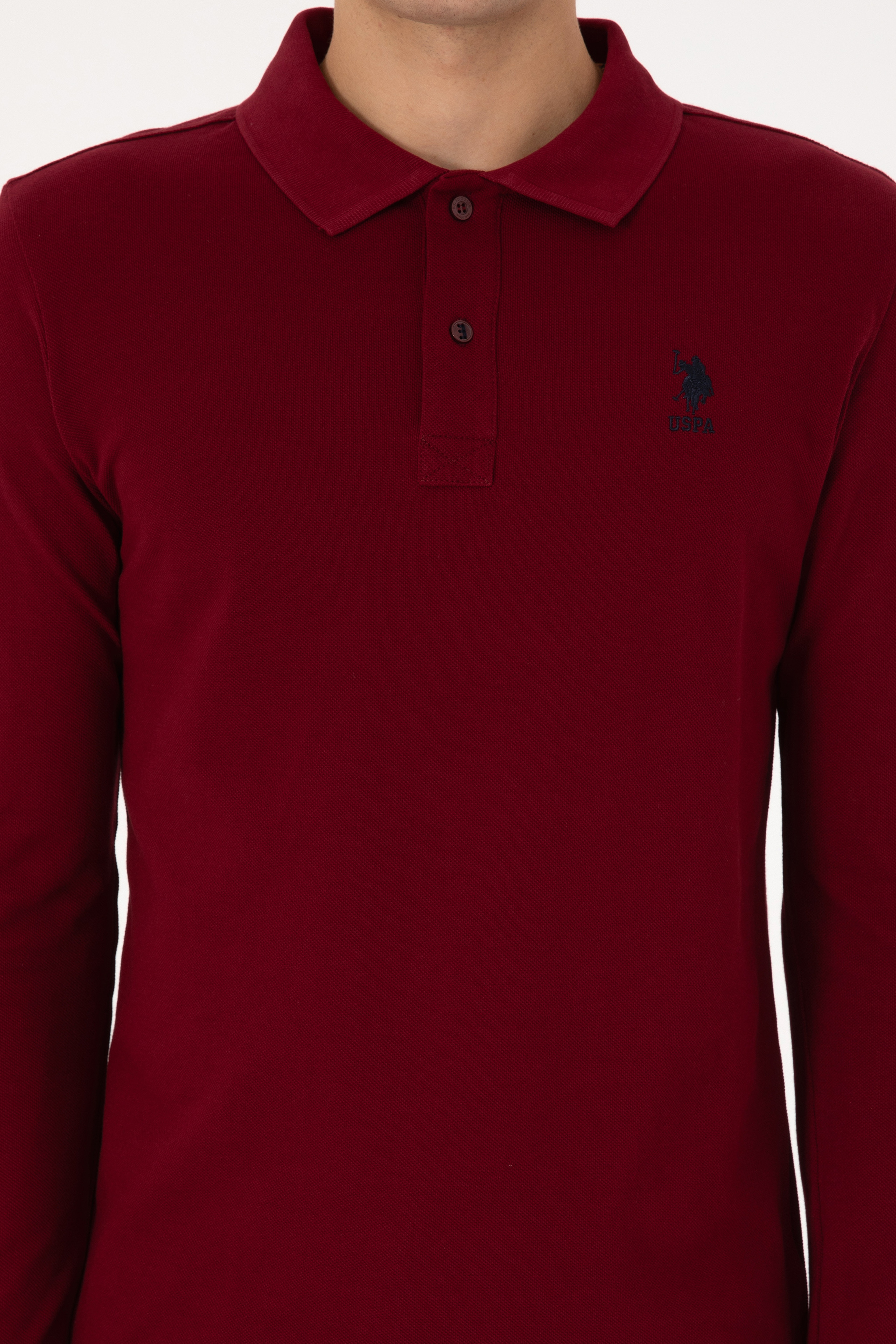 Erkek Slim Fit Polo Yaka Bordo Basic Sweatshirt - Image 6