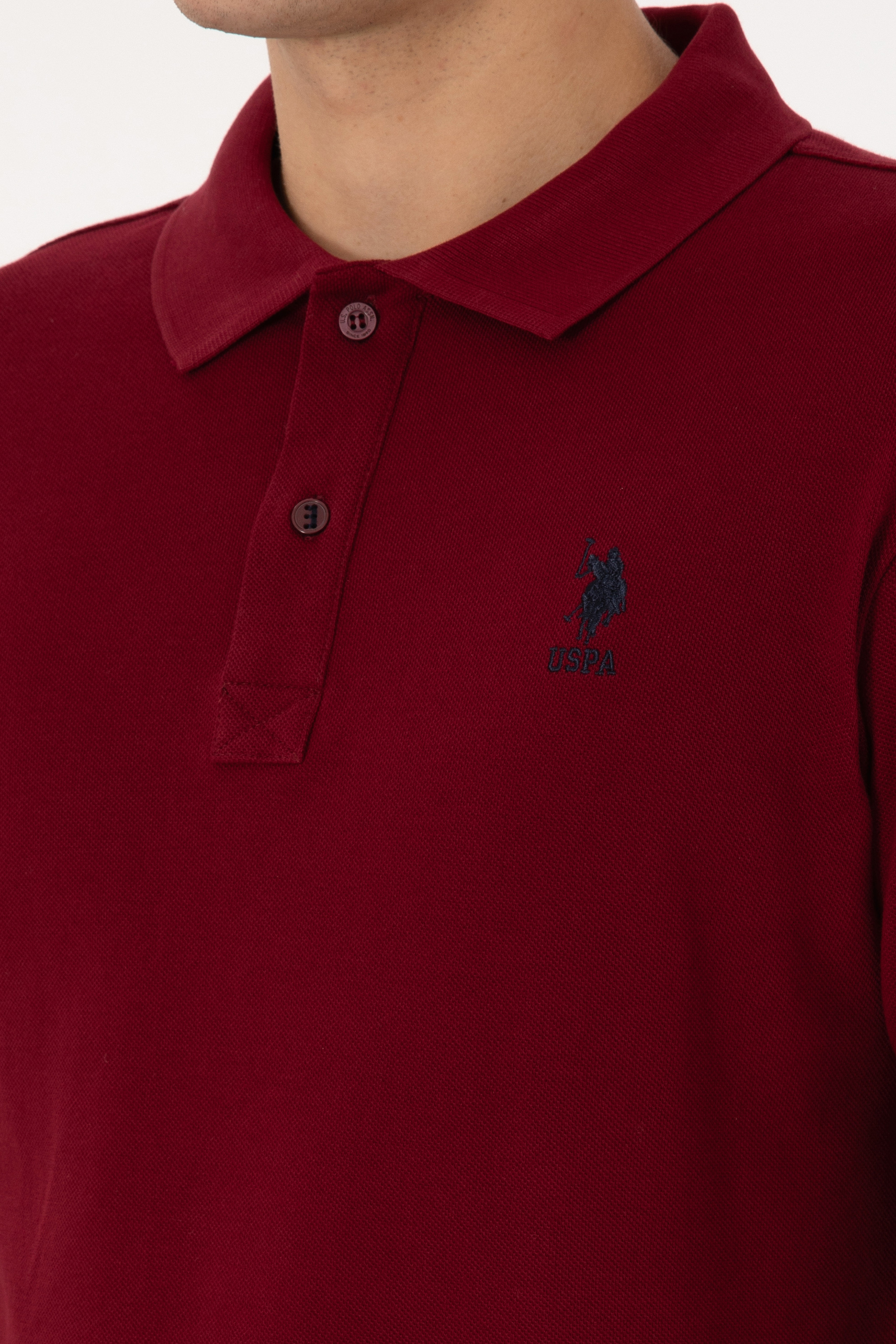 Erkek Slim Fit Polo Yaka Bordo Basic Sweatshirt - Image 7