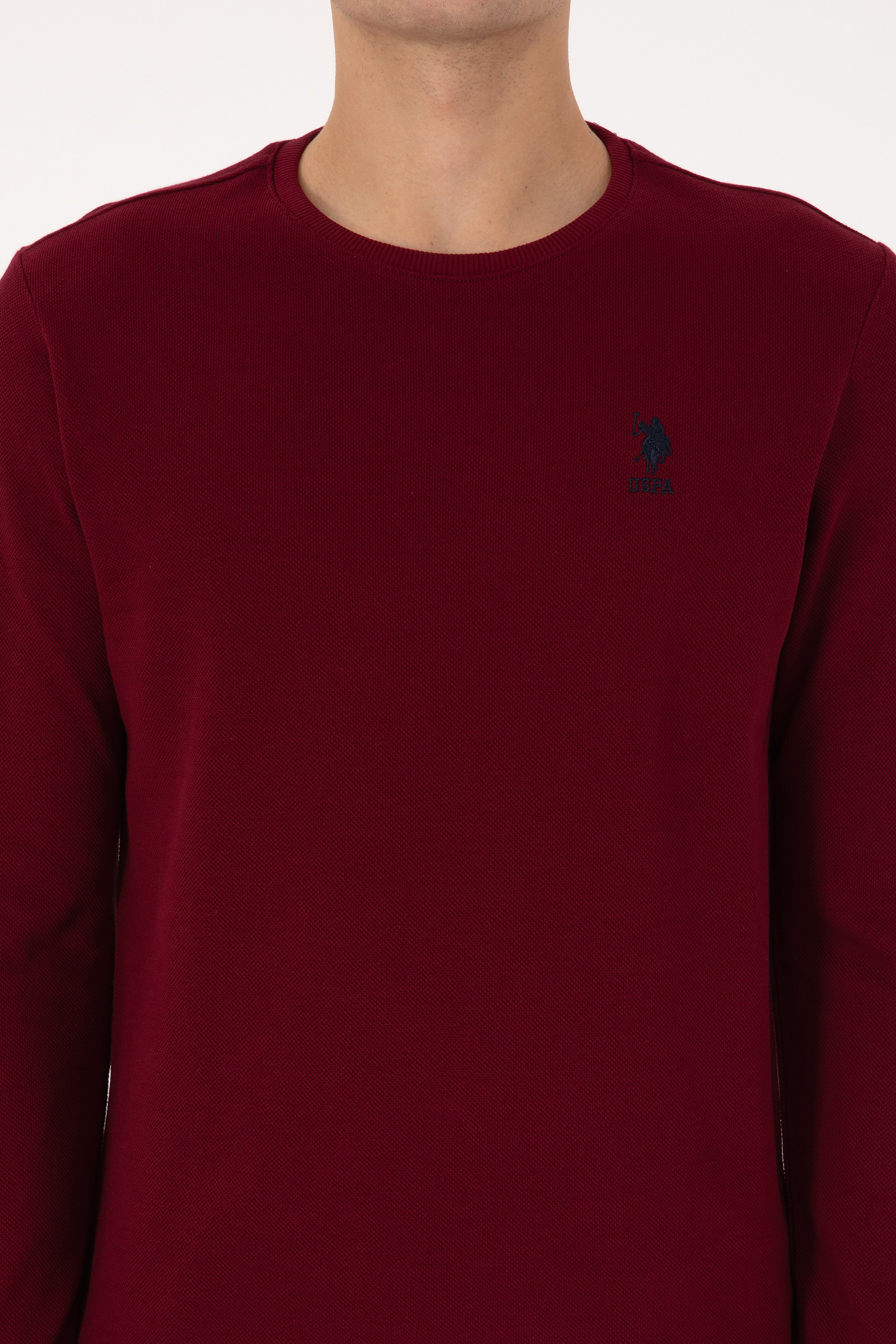 Erkek Regular Fit Bisiklet Yaka Bordo Sweatshirt - Image 6