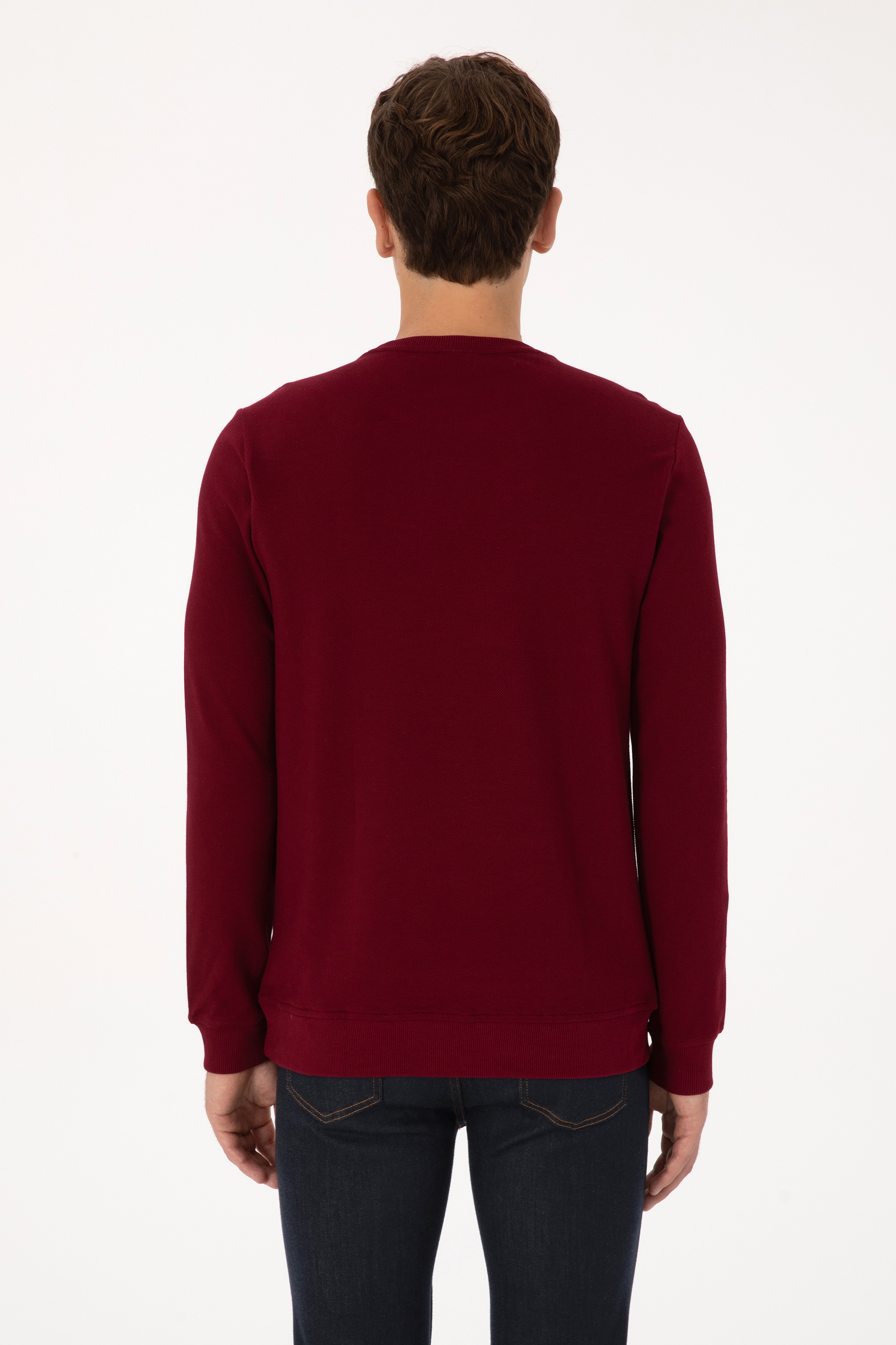 Erkek Regular Fit Bisiklet Yaka Bordo Sweatshirt - Image 5