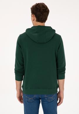 Erkek Kapüşonlu Koyu Yeşil Basic Sweatshirt - 50307695047