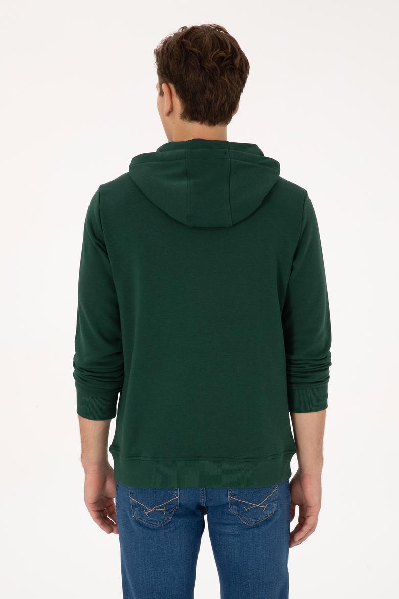 Erkek Kapüşonlu Koyu Yeşil Basic Sweatshirt - 50307695047