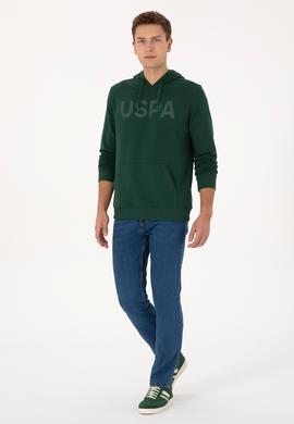 Erkek Kapüşonlu Koyu Yeşil Basic Sweatshirt - 50307695047