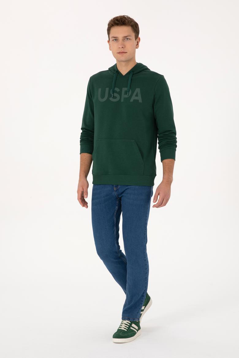 Erkek Kapüşonlu Koyu Yeşil Basic Sweatshirt - 50307695047