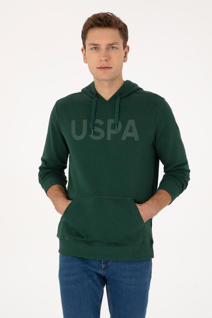 Erkek Kapüşonlu Koyu Yeşil Basic Sweatshirt